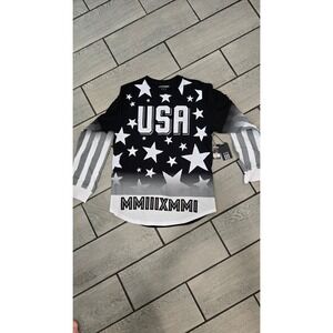 Contender Mens USA Stars Graphic Long Sleeve Shirt Black White Side Zip 3XL NEW